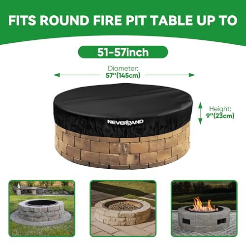 NEVERLAND Round Fire Pit Cover for InGround Fire Pits 5257 Inch Heavy Duty 600D Waterproof Outdoor Firepit Cover Fits BuiltIn Stone Fire Pits Black - Image 3