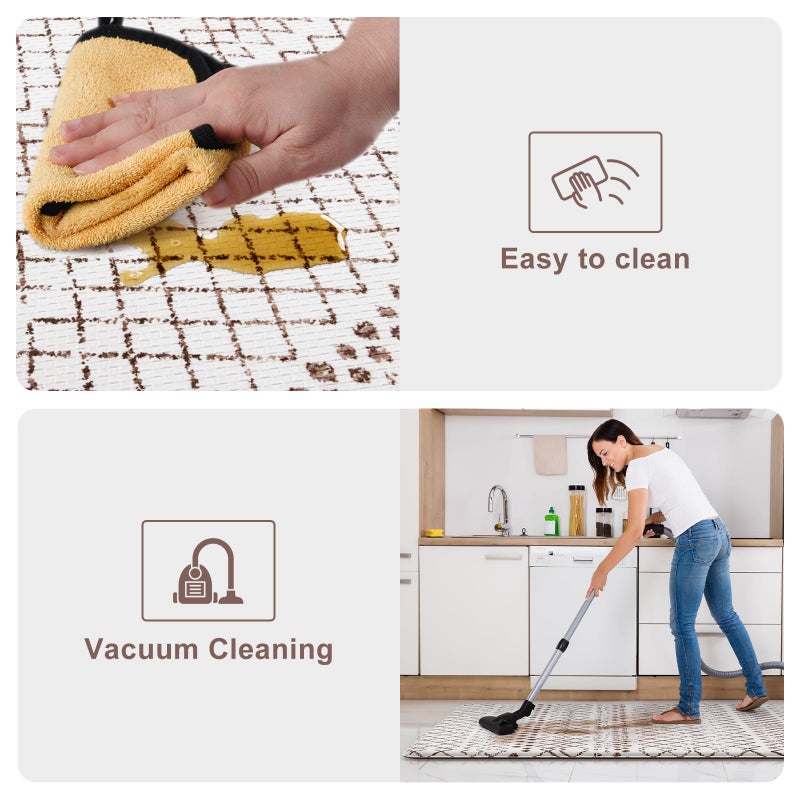 KIMODE Kitchen Mats 2PCS,Cushioned Anti Fatigue Boho Kitchen Rugs and Mats,Non Slip Waterproof Kitchen Mats for Floor,Comfort Foam Standing Desk Mat for Home,Office,Sink,Laundry,Brown and White - Image 5