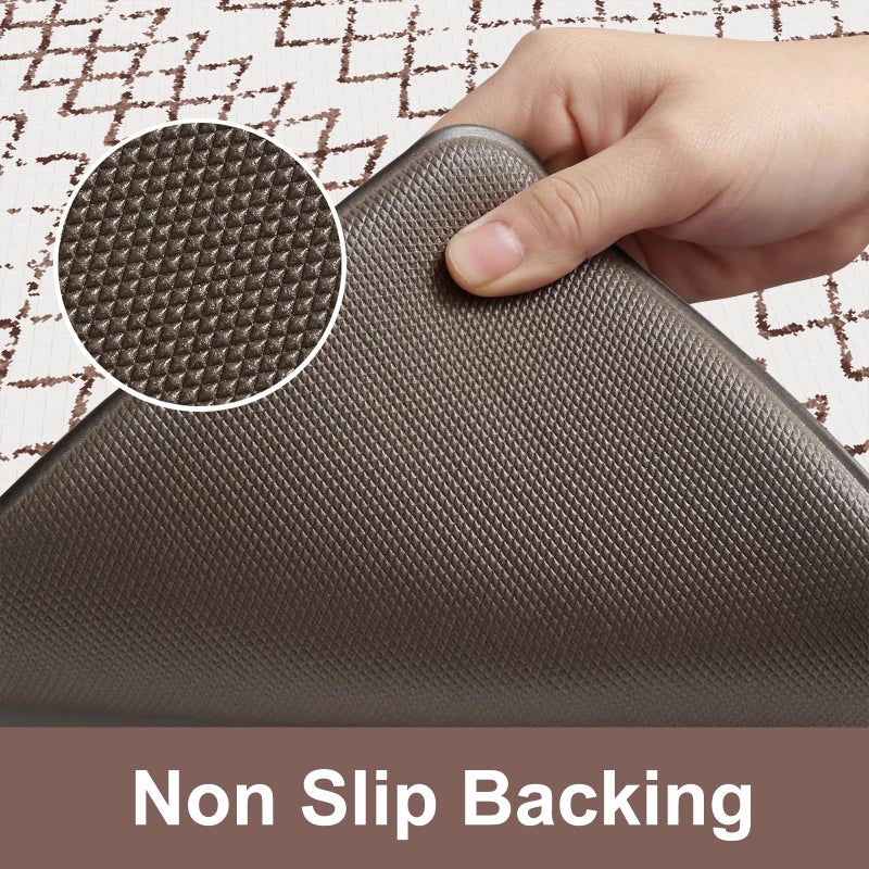 KIMODE Kitchen Mats 2PCS,Cushioned Anti Fatigue Boho Kitchen Rugs and Mats,Non Slip Waterproof Kitchen Mats for Floor,Comfort Foam Standing Desk Mat for Home,Office,Sink,Laundry,Brown and White - Image 4