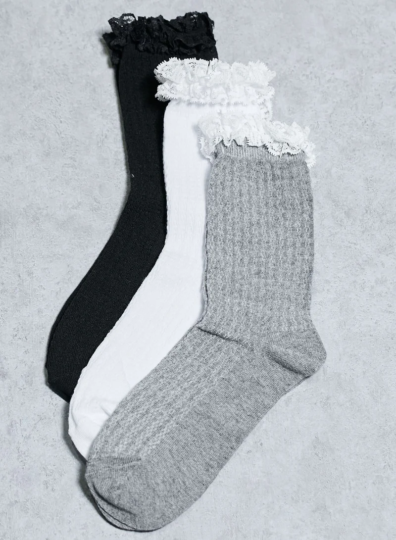 VERO MODA 3 Pack Lace Ruffle Socks