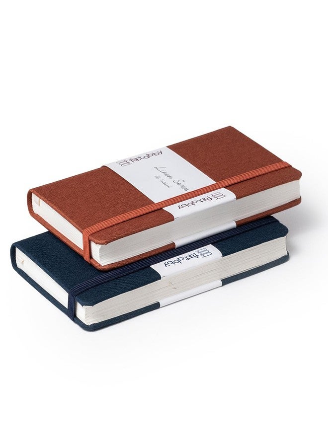 Kitabby – Linen Series – A6 Size – Hard Bound Pocket Notebook with Elastic Band – 192 Pages – 80gsm Natural Shade Paper – Linen Fabric Cover Material – Pack of 2 – (Brown + Navy Blue) - Image 2
