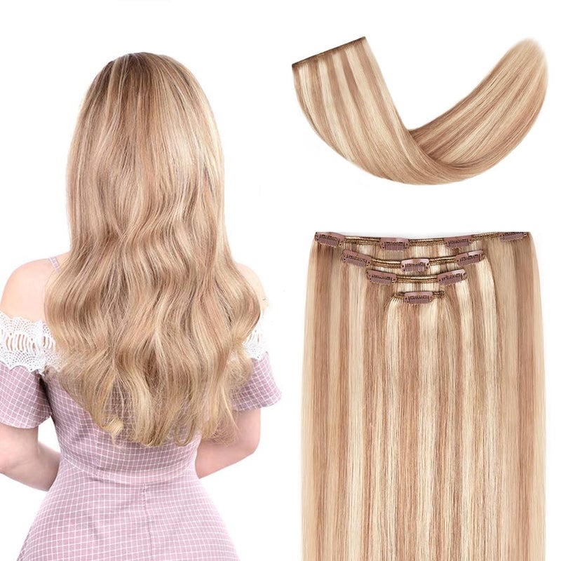 Winsky 20 Clip in Hair Extensions Remy Human Hair for Women Silky Straight Long Human Hair Clip on Extensions 75grams 4pieces 18613 Color