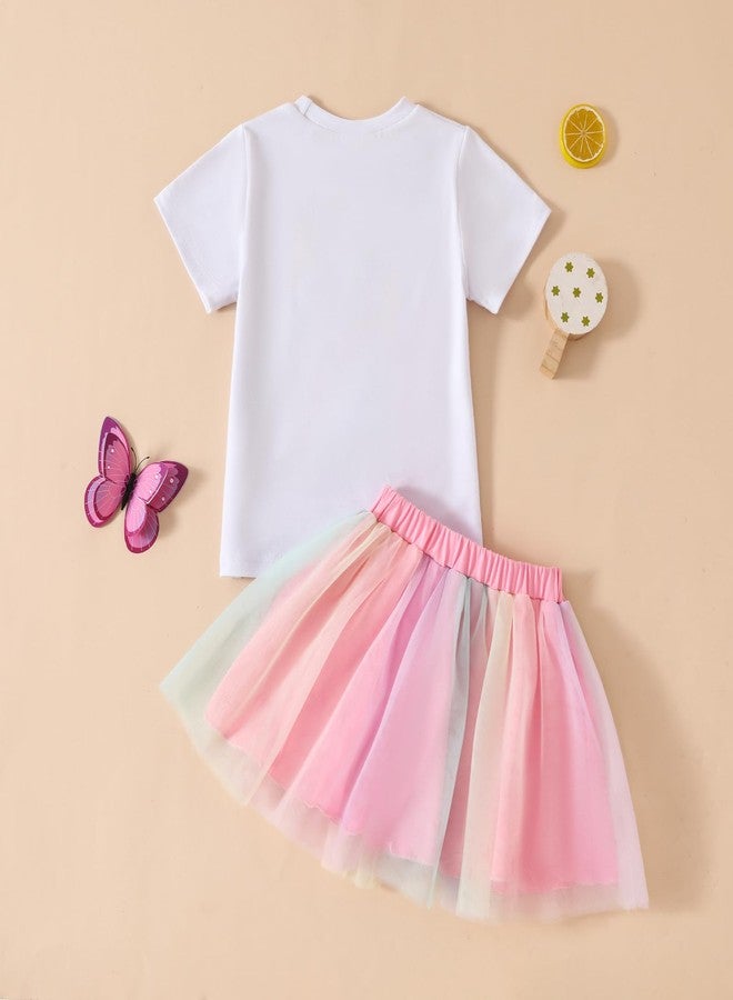 BOIZONTY Toddler Girls Summer Outfits Its My Birthday Embroidery Print Shirt Tops +Tutu Skirts Kid Birthday Dress Clothes Set (Short White My Birthday Skirts Dress,2-3T) - Image 3
