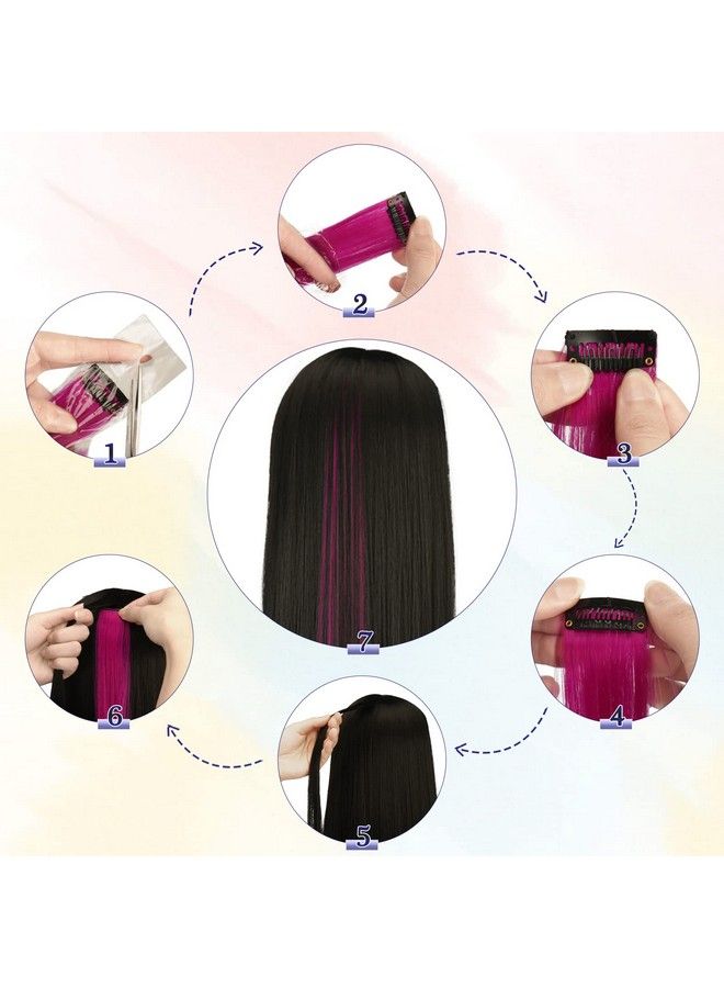 BARSDAR Colored Hair Extensions For Kids Women Barsdar 10Pcs Colored Clip In Hair Extensions Rainbow Party Highlight Synthetic Hairpieces 21 Inch Black To Black To Sky Blue Extensions - Image 5