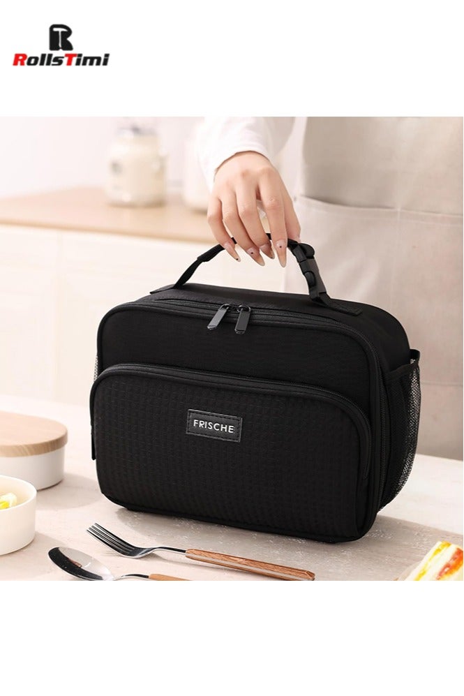 RollsTimi  Lunch Bag for Women/Men,Insulated Lunch Box Soft Cooler Cooling Tote,Small Lunch bag for work,Adult Lunch Box,Reusable Leakproof Lunch Bag with Mesh Bag,Black - Image 1