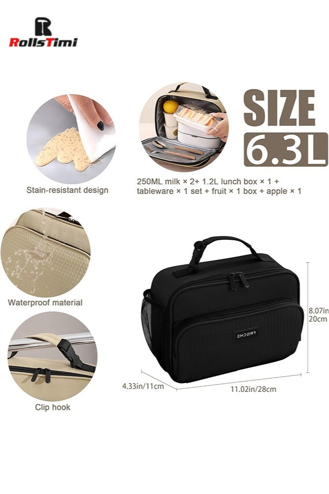 RollsTimi  Lunch Bag for Women/Men,Insulated Lunch Box Soft Cooler Cooling Tote,Small Lunch bag for work,Adult Lunch Box,Reusable Leakproof Lunch Bag with Mesh Bag,Black - Image 3