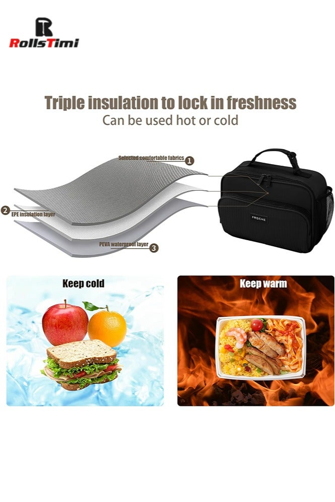 RollsTimi  Lunch Bag for Women/Men,Insulated Lunch Box Soft Cooler Cooling Tote,Small Lunch bag for work,Adult Lunch Box,Reusable Leakproof Lunch Bag with Mesh Bag,Black - Image 4