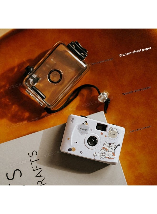 Generic Fool Mini Retro Waterproof Film Camera Film Machine Children Cute Student Campus Camera-Body Color:Lazy Cat-package 2  - Image 1