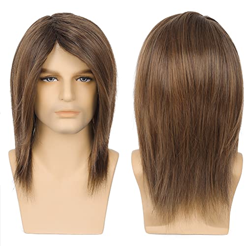 Tseses Mens Long Brown Wig Straight Brown Side Part Wig Synthetic Heat Resistant Hair Wigs Male Guys Daily Party Costume Halloween Use - Image 2