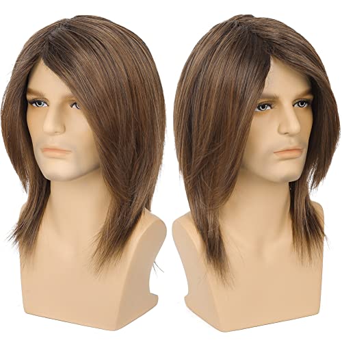 Tseses Mens Long Brown Wig Straight Brown Side Part Wig Synthetic Heat Resistant Hair Wigs Male Guys Daily Party Costume Halloween Use - Image 3