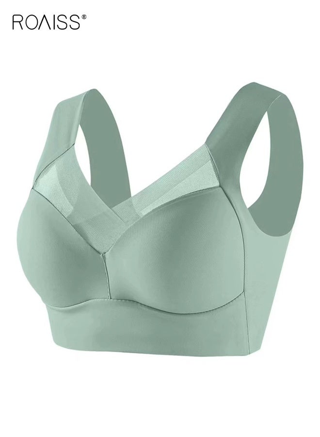 roaiss Women's Lingerie, Ice Silk Seamless Push-Up Anti-Exposure Bra, Double-Strap Backless Wire-Free Sports Bra, Lightweight Style, Green - Image 1