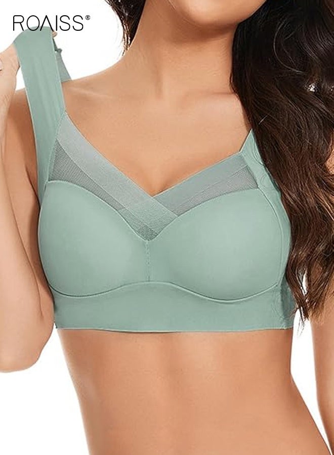 roaiss Women's Lingerie, Ice Silk Seamless Push-Up Anti-Exposure Bra, Double-Strap Backless Wire-Free Sports Bra, Lightweight Style, Green - Image 2