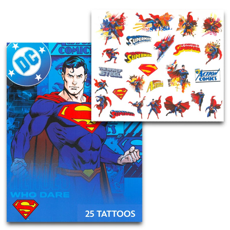 Superman Stickers & Tattoos Party Favor Pack Bundle ~ 75 Temporary Tattoos With Stickers (Superman Party Supplies) - Image 2