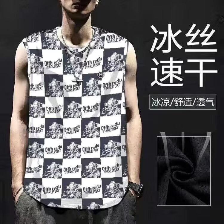 Men'S Sleeveless Vest Fashionable Loose Casual Waistcoat Thin Breathable T-Shirt Men'S Wear - Image 2