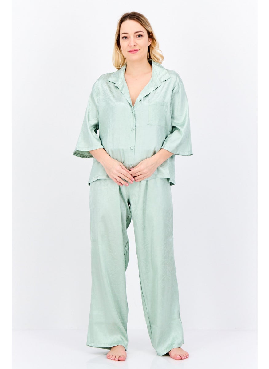 Nanette lepore Women 2Pcs Floral Pattern Pyjama Top And Bottom Set, Sage Green  - Image 1