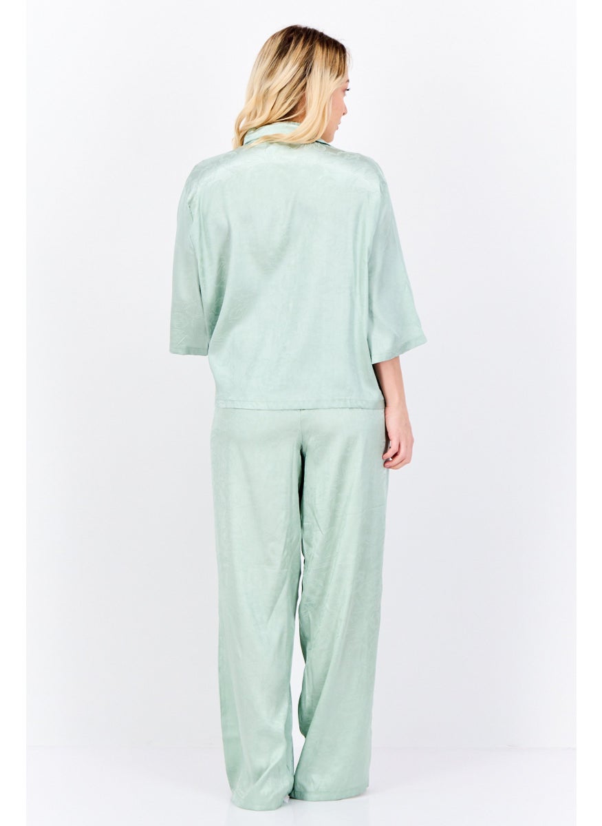 Nanette lepore Women 2Pcs Floral Pattern Pyjama Top And Bottom Set, Sage Green  - Image 4