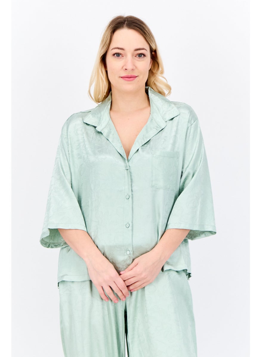 Nanette lepore Women 2Pcs Floral Pattern Pyjama Top And Bottom Set, Sage Green  - Image 2