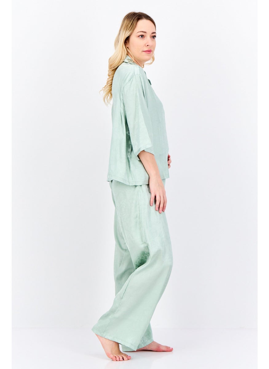 Nanette lepore Women 2Pcs Floral Pattern Pyjama Top And Bottom Set, Sage Green  - Image 3