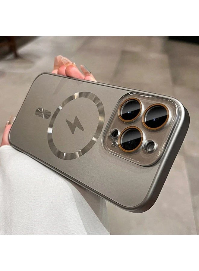 جراب مغناطيسي متوافق مع iPhone 14 Pro Max، واقي مدمج لعدسة الكاميرا، متوافق مع MagSafe، جراب هاتف رفيع غير لامع من السيليكون [حماية من الدرجة العسكرية]، رمادي تيتانيوم - Image 1