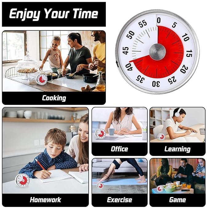 GT-REX GTREX Kitchen Timer 60 Minute Visual Timer with 70db Alert Mechanical Countdown Timers with Magnetic Backing for Cooking Teaching Meeting Working - Image 3