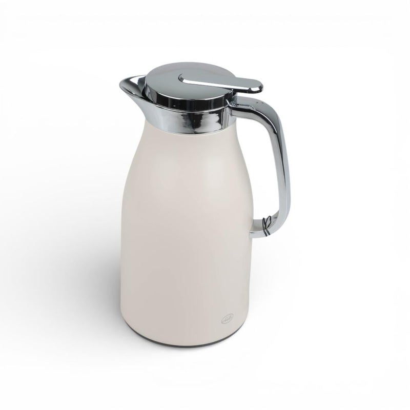 Soleter Karwan Press Thermos 1 Liter Beige – Stainless Steel Coffee Pot with Push-Button Lid & Ergonomic Handle, Premium Home & Dining Essential