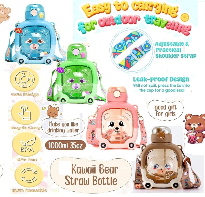 ASFunClub FunClub Cartoon Water Bottle for Kids Water Bottle with Straw for Kids Sipper Bottle Leak-Proof Water Bottle School Bottle for boys 1Litre Bottle Cute Bottle for Gift Best return gift - Image 2