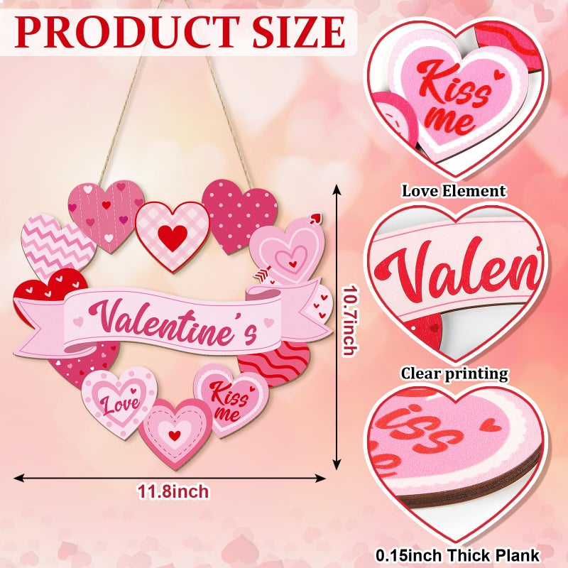 Sophena Wooden Valentines Day Door Wreath for Front Door Sign Heart Wall Signs Valentine Decoration, Sign Welcome Hanging Crafts for Home Farmhouse Wall Decor Party Outdoor indoor Supply Heart - Image 5