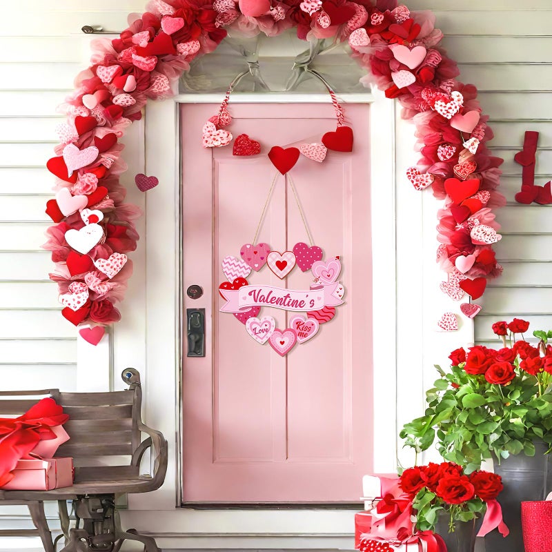 Sophena Wooden Valentines Day Door Wreath for Front Door Sign Heart Wall Signs Valentine Decoration, Sign Welcome Hanging Crafts for Home Farmhouse Wall Decor Party Outdoor indoor Supply Heart - Image 4