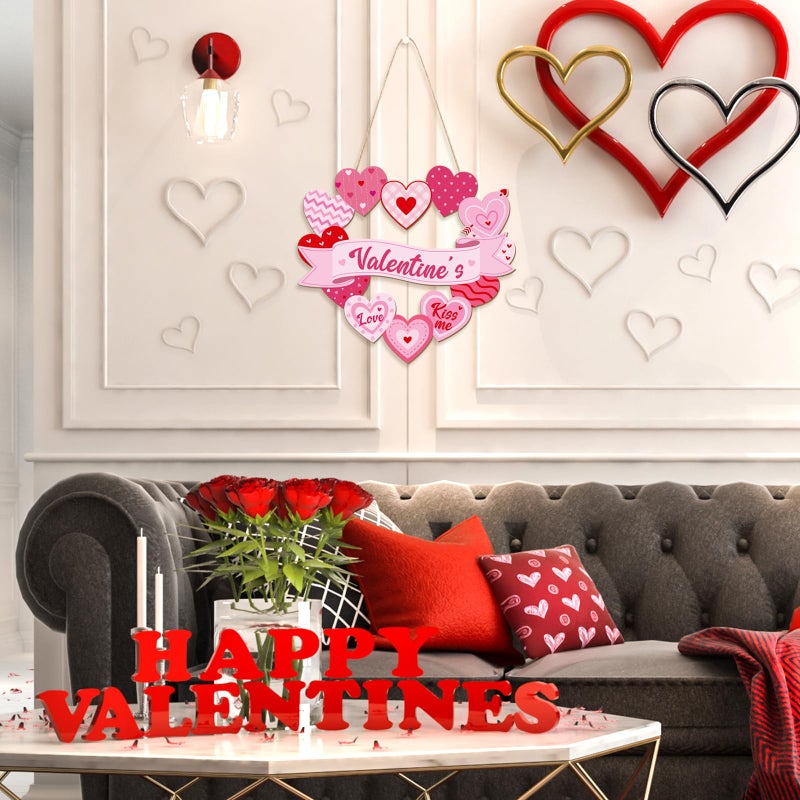 Sophena Wooden Valentines Day Door Wreath for Front Door Sign Heart Wall Signs Valentine Decoration, Sign Welcome Hanging Crafts for Home Farmhouse Wall Decor Party Outdoor indoor Supply Heart - Image 2