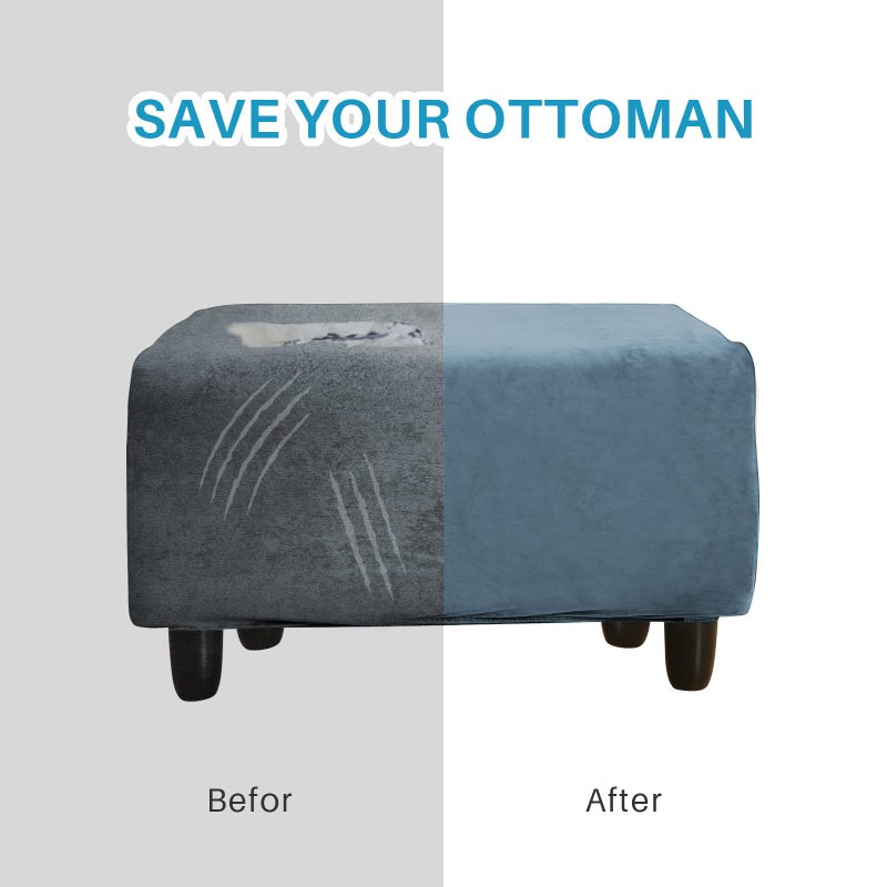 LiveGo Ottoman Cover, Stretch Rectangle Velvet Ottoman Slipcovers of Foot Stool for Living Room, Folding Storage Furniture Protector with Elastic Bottom, Machine Washable(Gray Blue, L) - Image 5