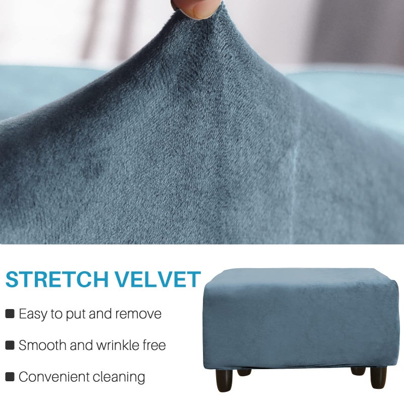 LiveGo Ottoman Cover, Stretch Rectangle Velvet Ottoman Slipcovers of Foot Stool for Living Room, Folding Storage Furniture Protector with Elastic Bottom, Machine Washable(Gray Blue, L) - Image 3