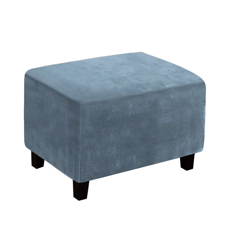 LiveGo Ottoman Cover, Stretch Rectangle Velvet Ottoman Slipcovers of Foot Stool for Living Room, Folding Storage Furniture Protector with Elastic Bottom, Machine Washable(Gray Blue, L) - Image 1