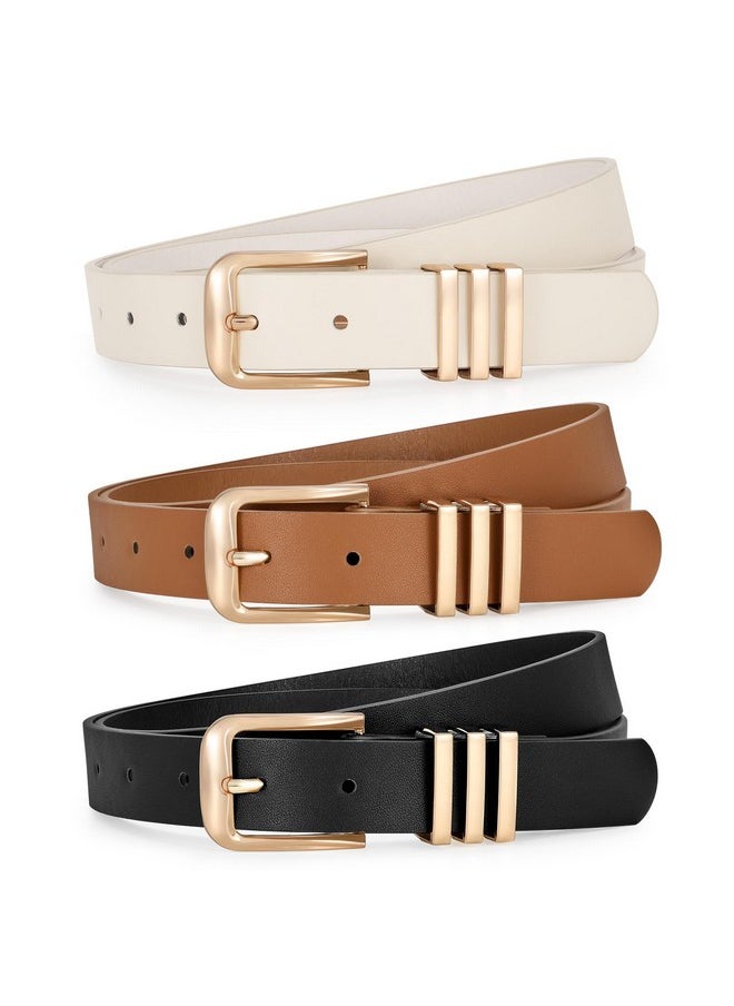 Werforu - 3 Pack Women’ Leather Belt With Square Gold Buckle Fashion Ladies Leather Waist Belt For Jeans Dress - Image 1
