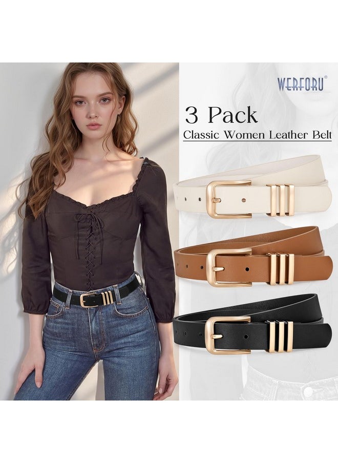 Werforu - 3 Pack Women’ Leather Belt With Square Gold Buckle Fashion Ladies Leather Waist Belt For Jeans Dress - Image 1