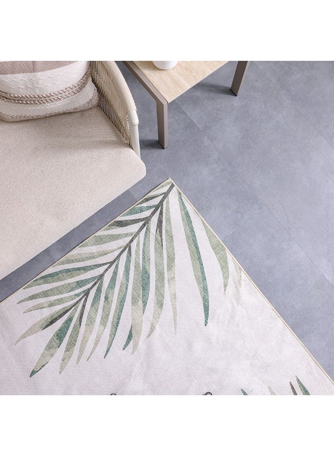 DANUBE HOME Harper Outdoor Washable Leaf Rug | Washable Outdoor Rugs Style | Polyester Area Rug Floor Covering | Indoor Carpet For Living Room Dining Bedroom 200X300cm-Green - Image 1
