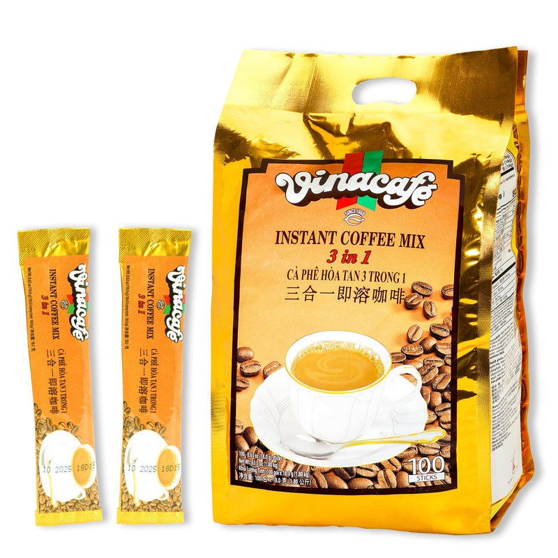 Vinacafe Premium 100 Sticks 3 in 1 Instant Coffee Mix, Single Serves - Image 1