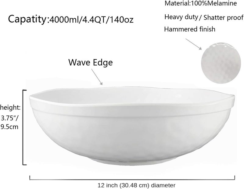 KX-WARE Melamine Serving Bowls -2pcs 12inch Larger Salad Bowls/Mixing Bowls,White Color| Break-resistant 100% Melamine Bowls | Dishwasher Safe,BPA Free - Image 2