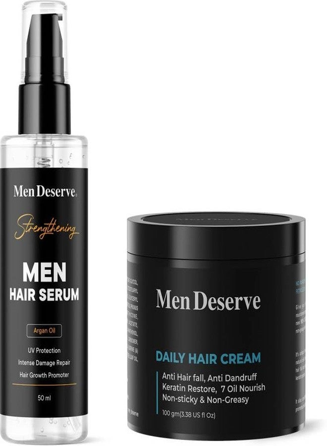 مين ديسيرف مجموعة Men Deserve المكونة من سيروم للشعر وكريم للاستخدام اليومي لشعر صحي ولامع، 100 غرام + 50 مل - Image 1