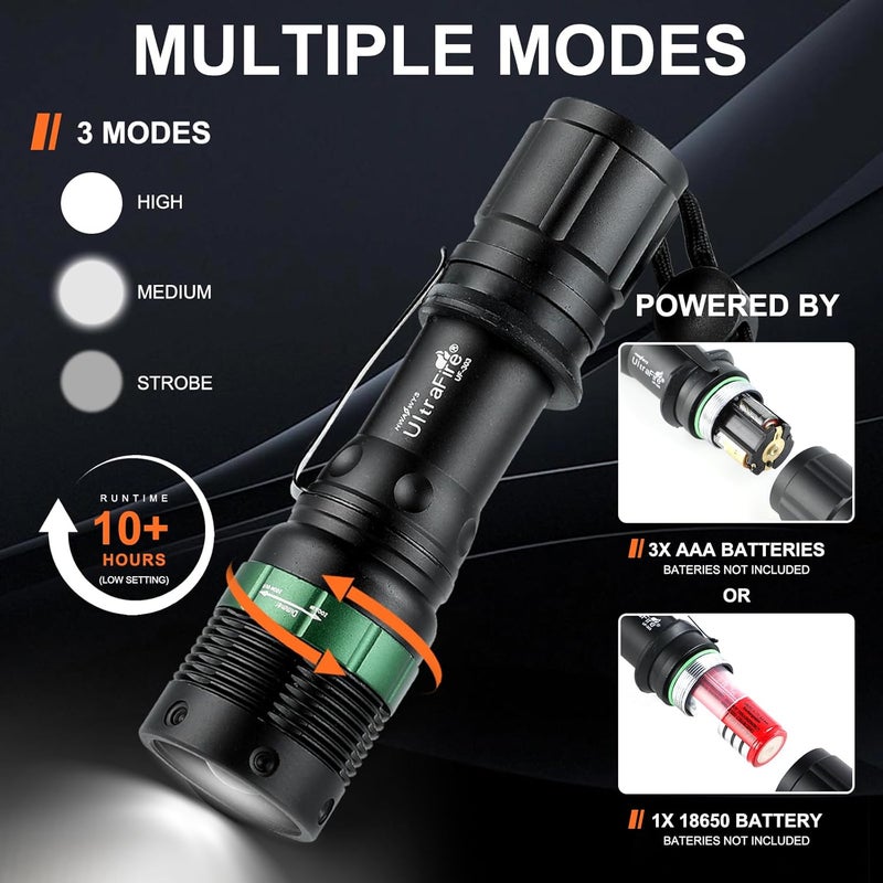 UltraFire LED Torch 6-Inch Signal Traffic Wand Flashlight with Strobe Mode, 250 Lumens, Orange - Image 2