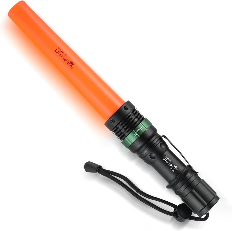 UltraFire LED Torch 6-Inch Signal Traffic Wand Flashlight with Strobe Mode, 250 Lumens, Orange - Image 1