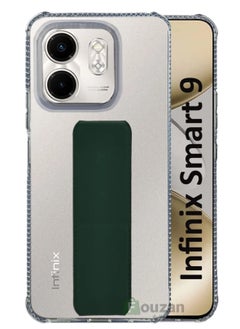 Generic For Infinix Smart 9 Transparent Shock Proof Silicone- Magnetic Case With Hand Grip Holder & Kickstand -Clear/Green  - Image 1