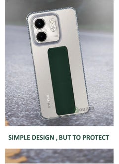 Generic For Infinix Smart 9 Transparent Shock Proof Silicone- Magnetic Case With Hand Grip Holder & Kickstand -Clear/Green  - Image 3