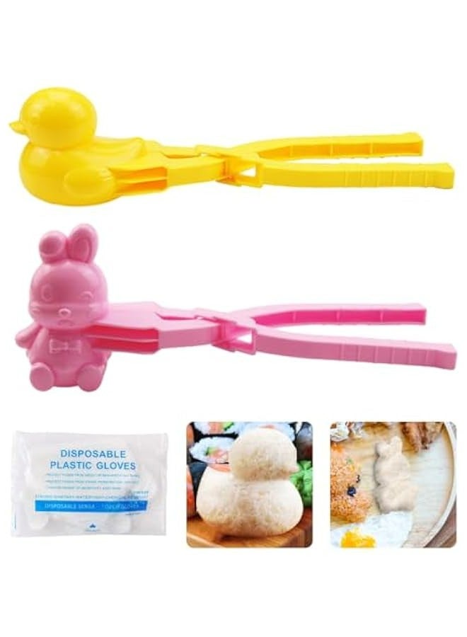 Cute 3D Animal Sushi Rice Mold Set with Gloves for DIY Kitchen Tools (Duck, Rabbit) - Medium Size - Image 1