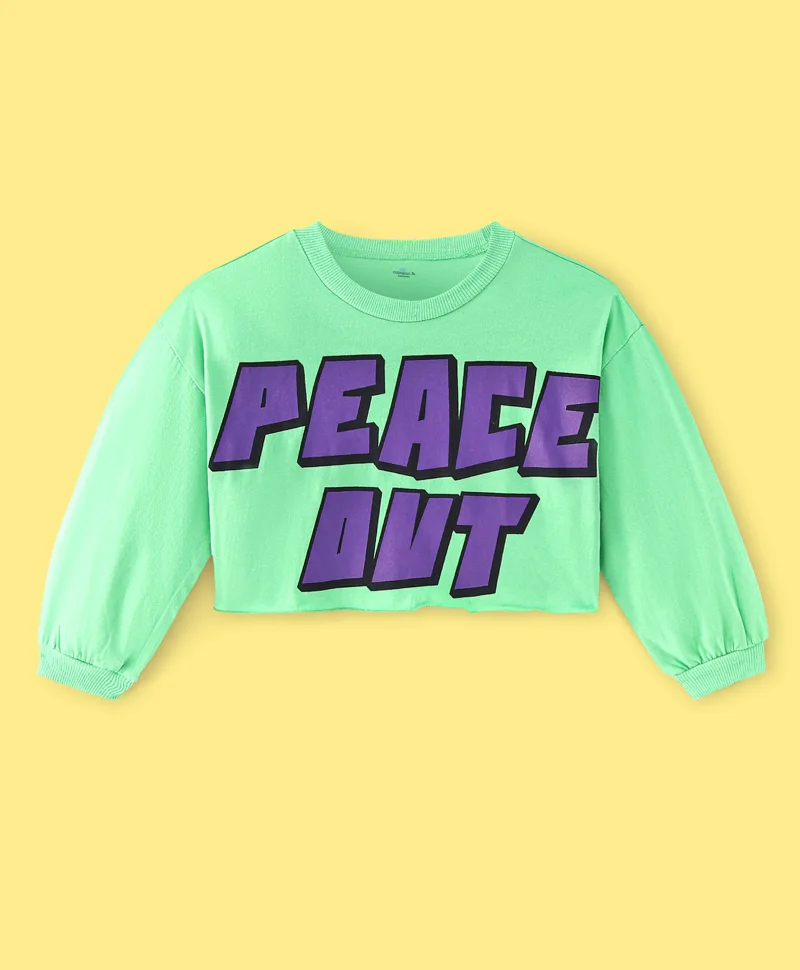Ollington St. Ollington St. 100% Cotton Full Sleeves Text Printed Top and Cargo Joggers Set - Green and Lavender
