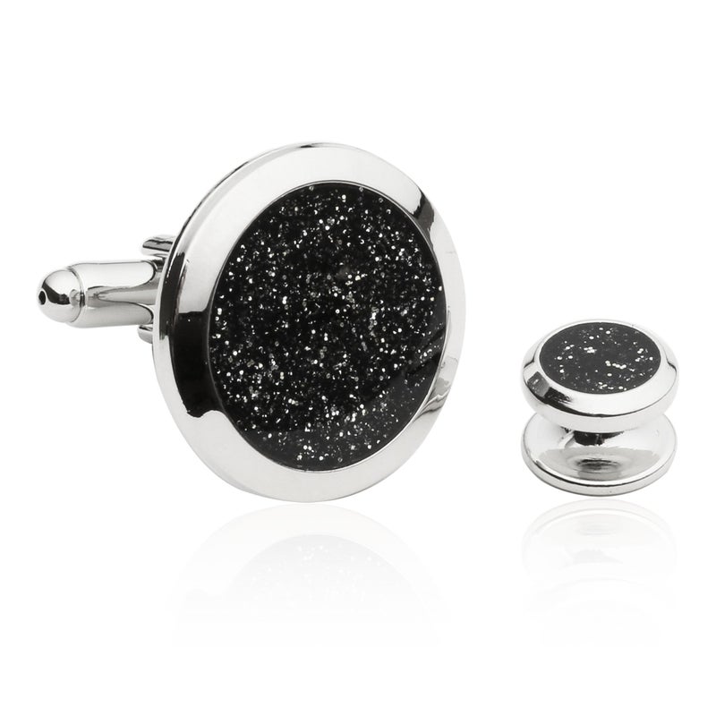 Cuff-Daddy Men's Black Diamond Dust Tuxedo Cuff Links and Studs Set with Presentation Jewelry Idea Box - 7/8" cufflinks, 3/8" studs - Business Attire Cufflinks & Shirt Accessories Special - Image 2