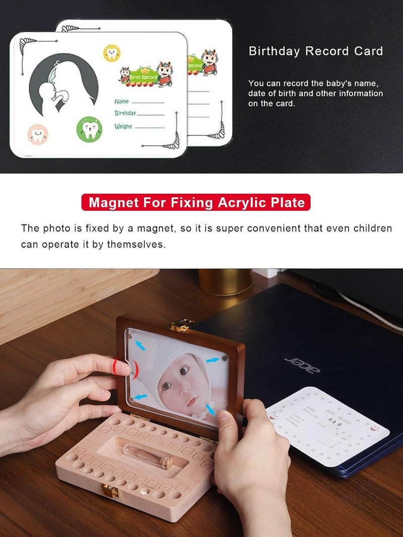 Yukidoke Baby Tooth Keepsake Box - Wooden Tooth Fairy Holder for Kids with Photo Frame - Image 3