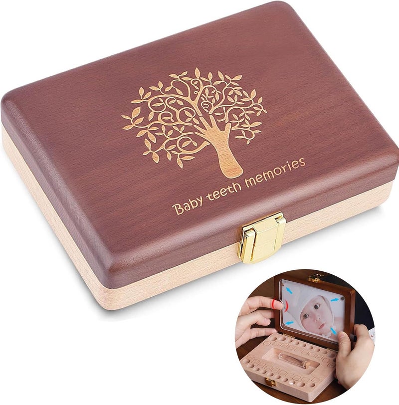 Yukidoke Baby Tooth Keepsake Box - Wooden Tooth Fairy Holder for Kids with Photo Frame - Image 1