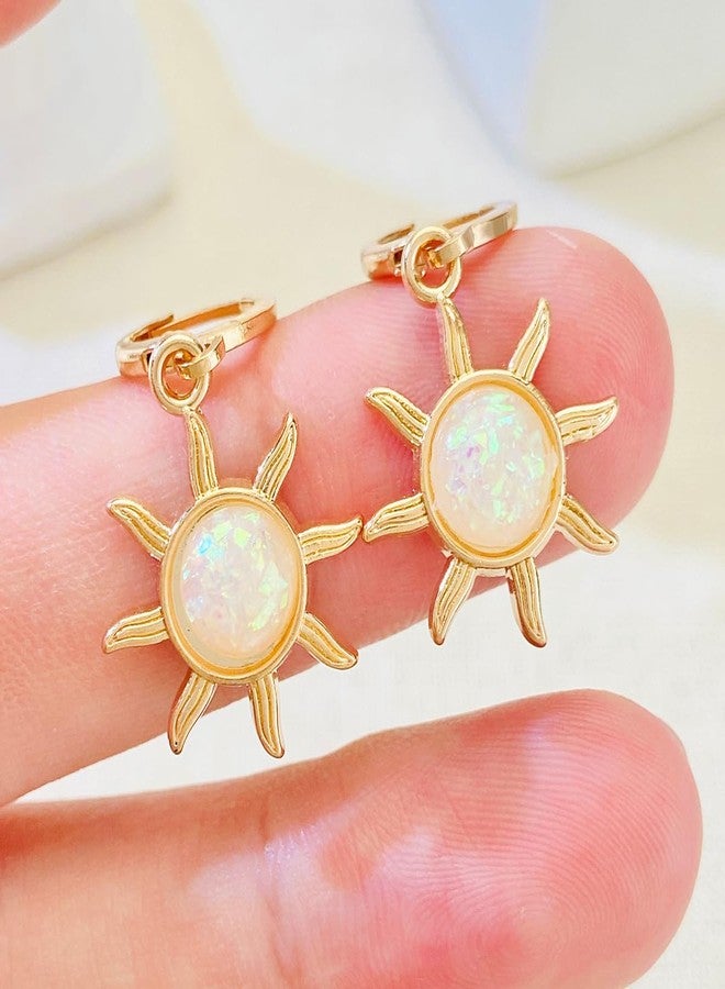 MarveBard Gold Sun Earrings for Women Unique Spiral Sun Drop Dangle Earrings Bohemian Crystal Sunflower Hoop Earrings Huggie Hoop Earrings Christmas Birthday Party Jewelry (Gold) - Image 3