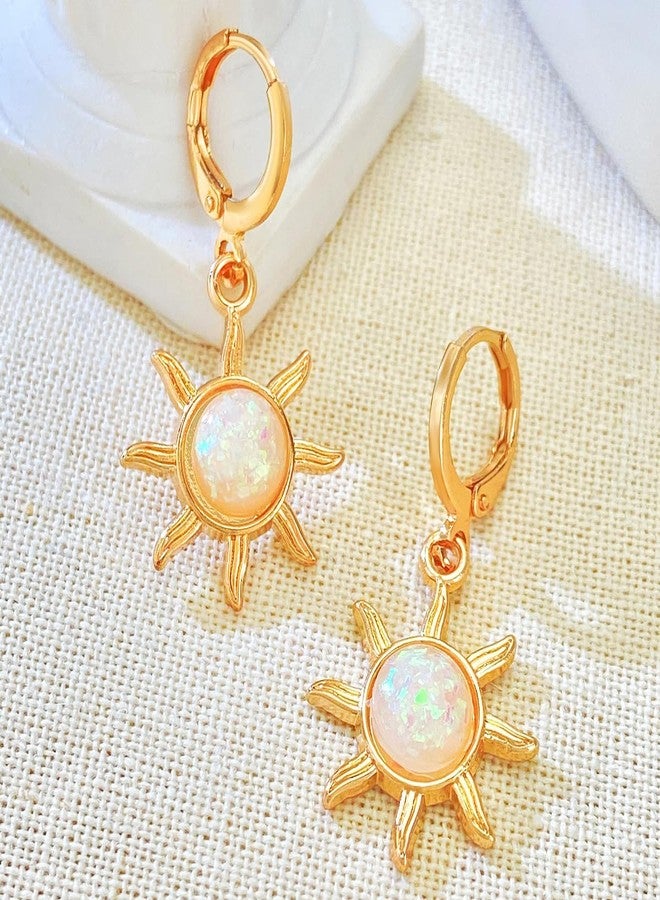 MarveBard Gold Sun Earrings for Women Unique Spiral Sun Drop Dangle Earrings Bohemian Crystal Sunflower Hoop Earrings Huggie Hoop Earrings Christmas Birthday Party Jewelry (Gold) - Image 4