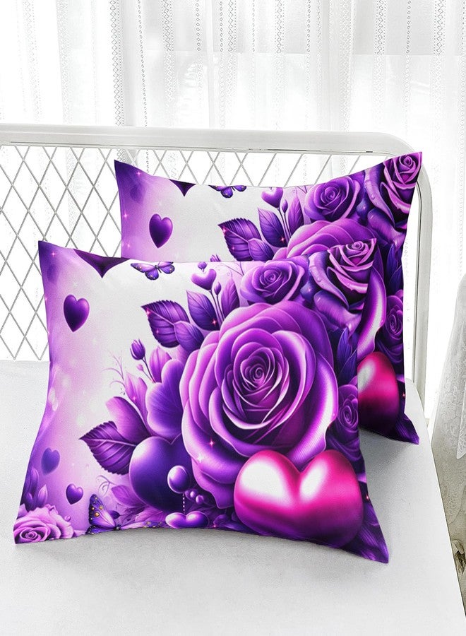 AILONEN Purple Rose Fitted Sheet Set Queen Size,Dreamy Heart Butterfly Bed Sheet for Girls Women,Beautiful Rose Flower Fitted Sheet with 2 Pillowcases,3Pcs - Image 4